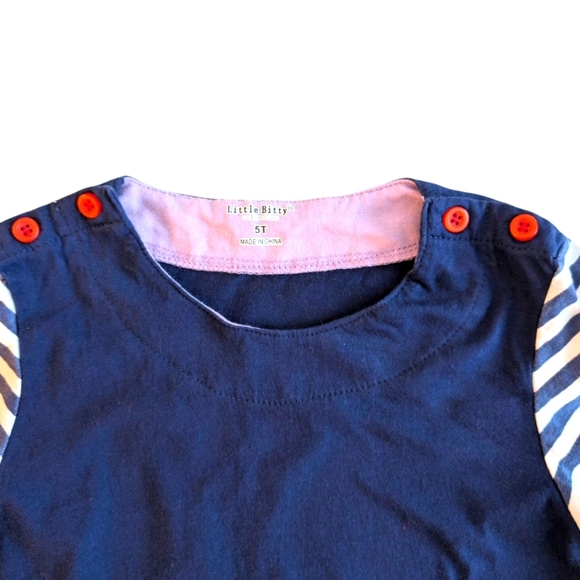 Little Bity Collection Navy Dress with Striped Sleeves Cotton Size 5T - Picture 4 of 7